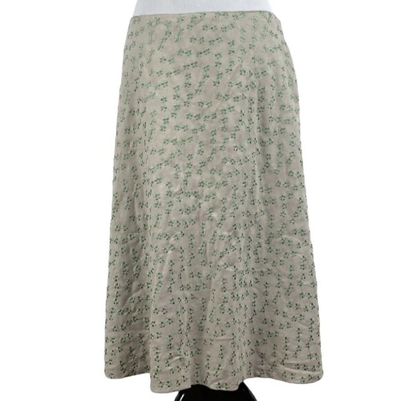 B Moss womens skirt size 10 tan sage green ultra suede embroidered floral 90s - Picture 10 of 10